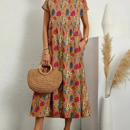 Loose Cotton Linen Sleeveless Printed Summer Dress