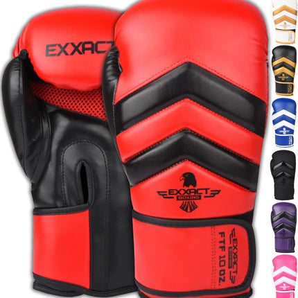 Exxact Sports Clash Boxing Gloves for Men Durable Engineered Leather Mens Boxing Gloves with Padded Protection Womens Boxing Gloves for MMA Muay Thai & Sparring Gloves (Red/Black 10 OZ)