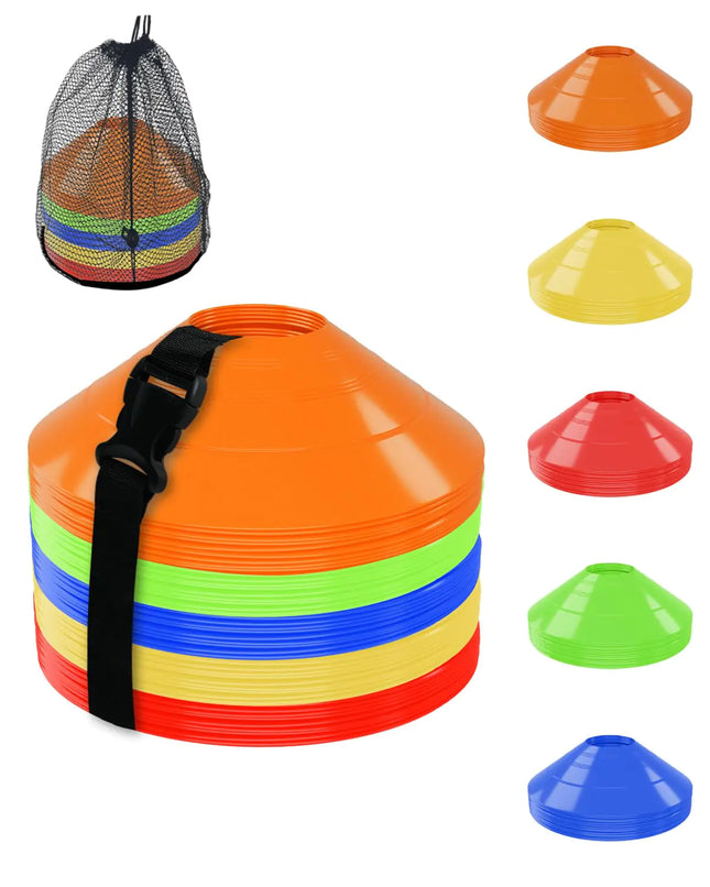 duskeep 100 Pack Soccer Cones Disc Cones for Sports Training with Mesh Bag Sports Cones for Training Drills Practice Training Equipment for Soccer Basketball Football Coaching(5 Colors)