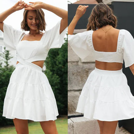 Women's Summer Dress with Lace Puff Sleeves