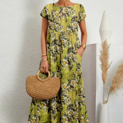 Loose Cotton Linen Sleeveless Printed Summer Dress
