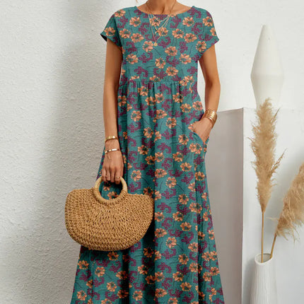 Loose Cotton Linen Sleeveless Printed Summer Dress