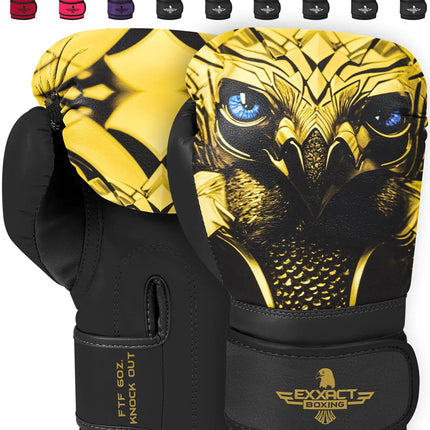 Exxact Sports Knockout Printed Youth Boxing Gloves for Kids (3-10 Years) with Padded Protection and Wrist Support Durable Engineered Leather Kids Boxing Gloves for Boys and Girls (Eagle 6OZ)