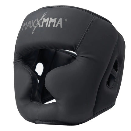 MaxxMMA Boxing Headgear Adjustable Full Coverage Protection Headguard MMA Training Muay Thai Sparring Martial Arts Karate (Black M)