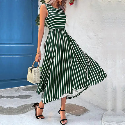 Striped Sleeveless Round Neck Summer Dress