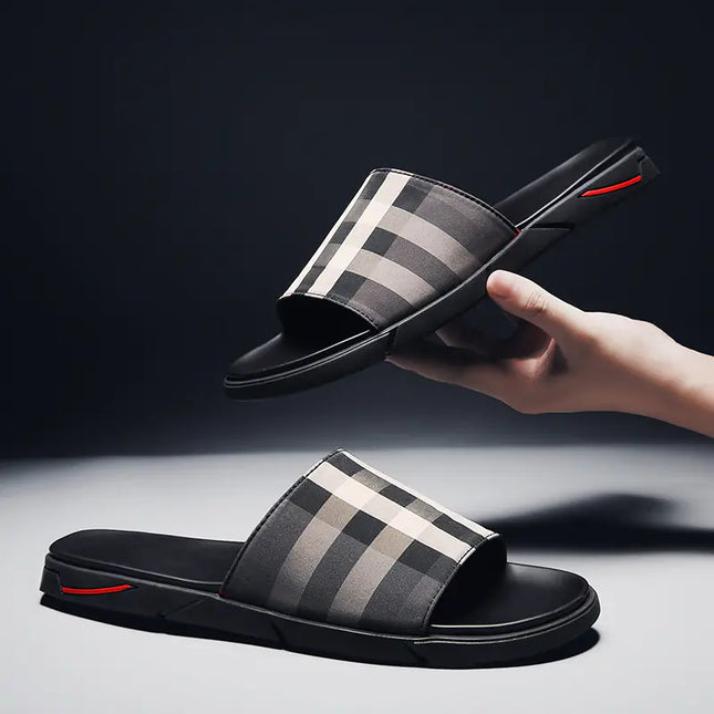 Trendy Summer Men's Outdoor Plaid Sandals and Slides