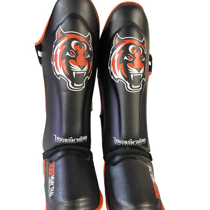 Tiger Pro Shin Guards MMA Martial Arts Muay Thai Kickboxing Leg Instep Protection Pads Kicking Sparring Training Gear Karate Boxing Taekwondo - Unisex (Medium)