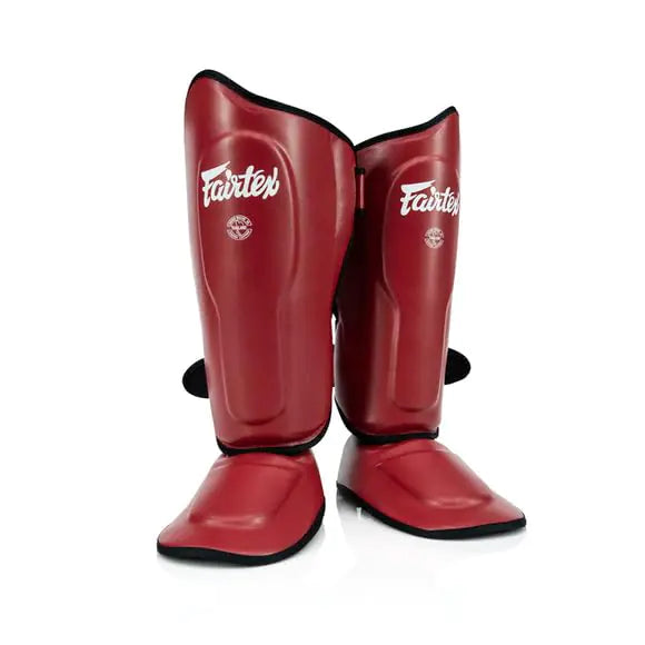 Fairtex SP9 Ultra Ergo Shin Pads | Muay Thai Kickboxing Shin Guards Made with Syntek Leather (Red Medium)