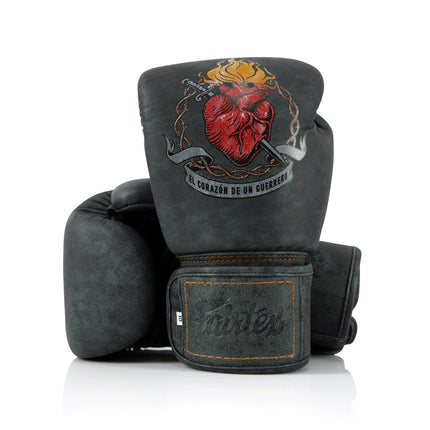 Fairtex Heart of a Warrior Boxing Gloves | Fairtex Muay Thai Gloves Made with Syntek Leather | Multi-Layer Foam | Tom Atencio Collaboration | MMA Kickboxing (16oz)