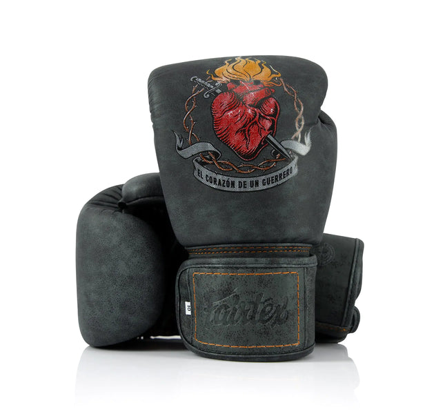 Fairtex Heart of a Warrior Boxing Gloves | Fairtex Muay Thai Gloves Made with Syntek Leather | Multi-Layer Foam | Tom Atencio Collaboration | MMA Kickboxing (16oz)