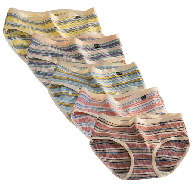 Women’s Underwear Cotton Panties Striped Cute Kawaii Japanese Underwear 5 Pack (XX-SmallStriped Rainbow)