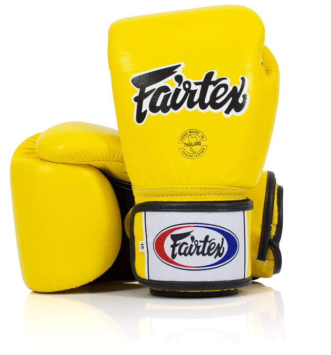 Fairtex BGV1BR Muay Thai Boxing Breathable Gloves for Men Women Kids | MMA Gloves Kickboxing Gym Workout | Premium Quality Light Weight & Shock Absorbent 12 oz Boxing Gloves-Yellow