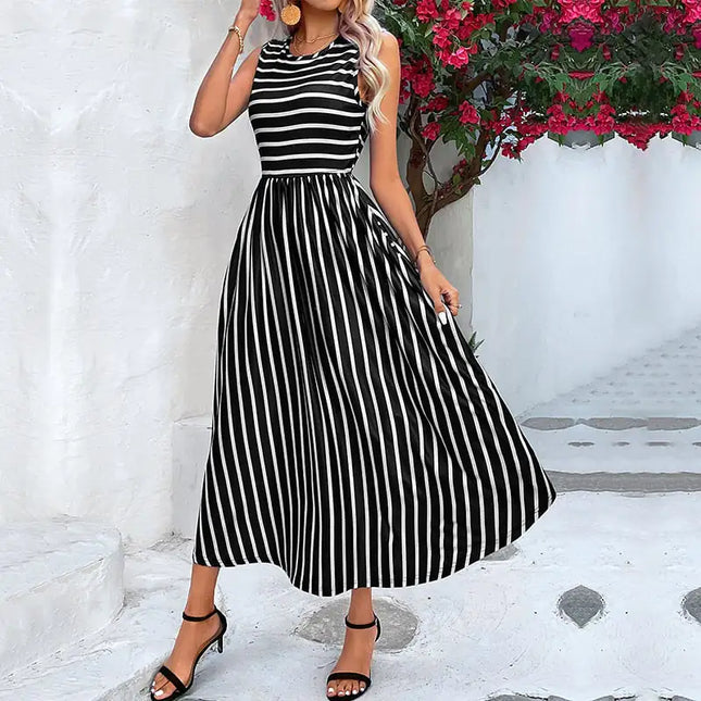 Striped Sleeveless Round Neck Summer Dress