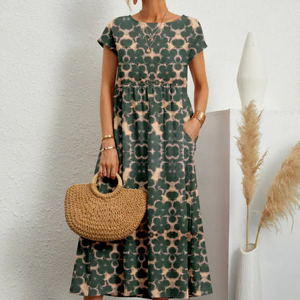 Loose Cotton Linen Sleeveless Printed Summer Dress