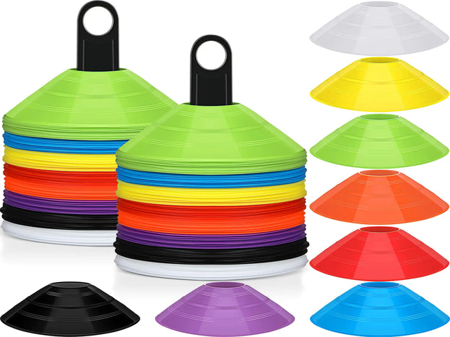80 Pcs Soccer Cones for Drills with 2 Holders Disc Cones Multi Color Sports Cones Agility Training Equipment Field Markers for Kids Youth Football Basketball Playing Field Ball Game Practice 8 Colors