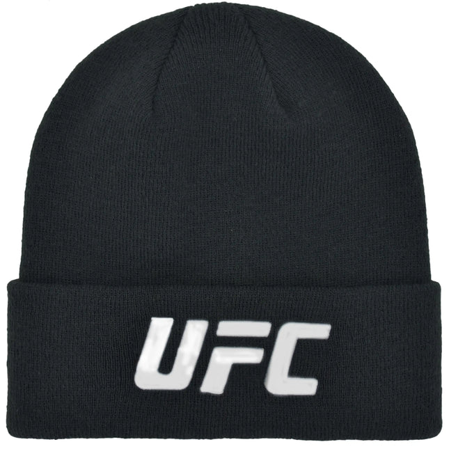 UFC Beanie Hat Cuffed Winter Knit Cap with Logo Black One Size