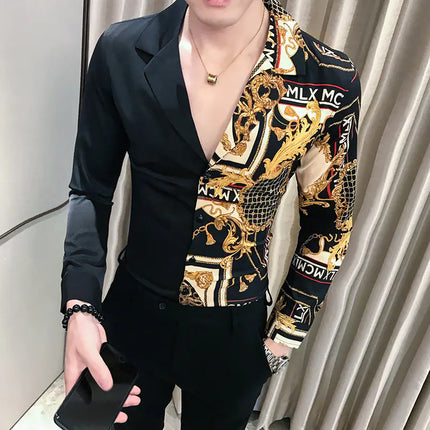 Stylish Patchwork Long Sleeve Shirt for Men