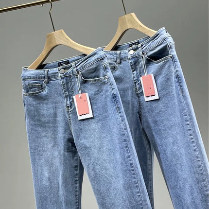 Ladies High Rise Straight Leg Jeans with Side Slit